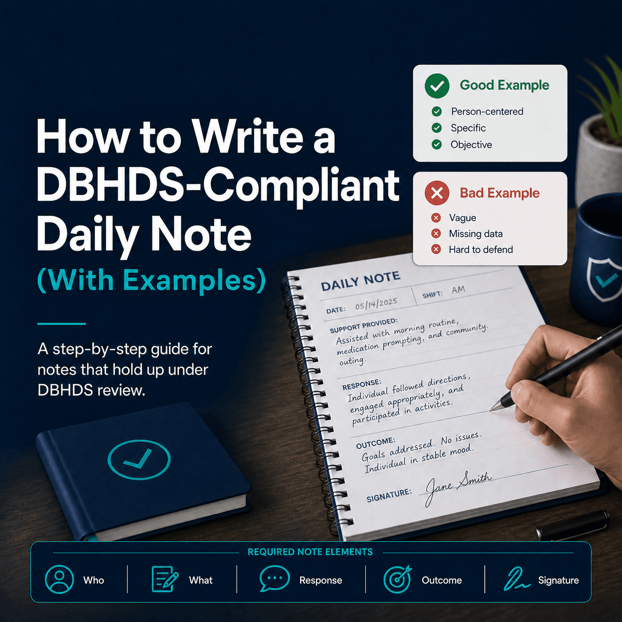 Cover for How to Write a DBHDS-Compliant Daily Note (With Examples)