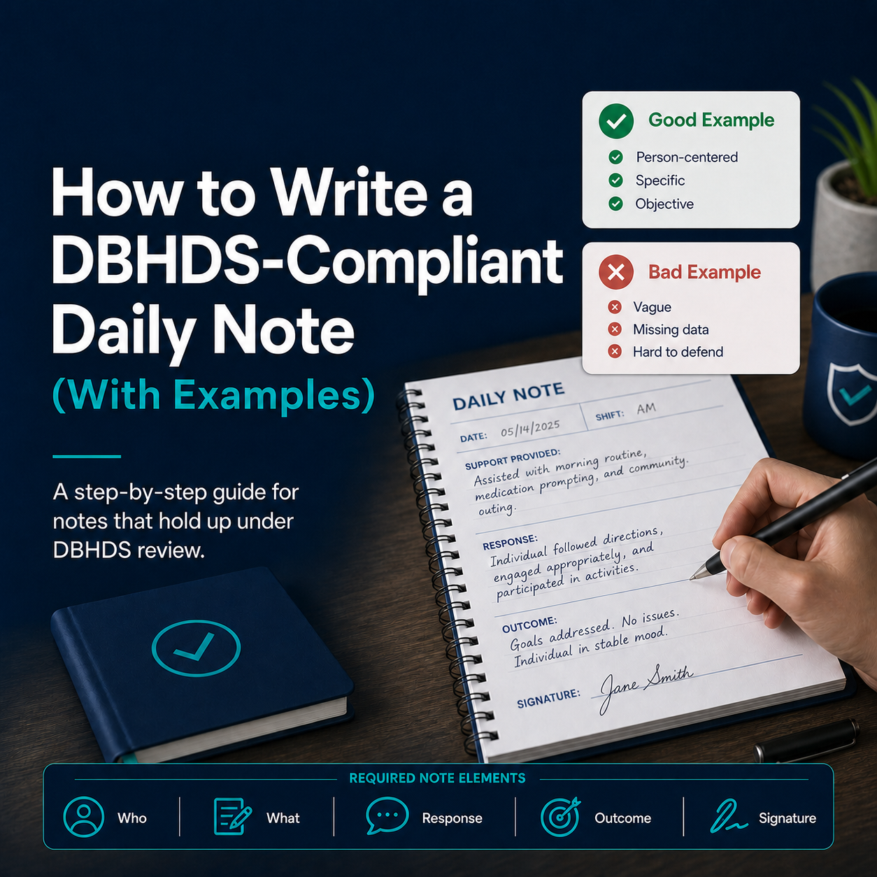 Cover for How to Write a DBHDS-Compliant Daily Note (With Examples)